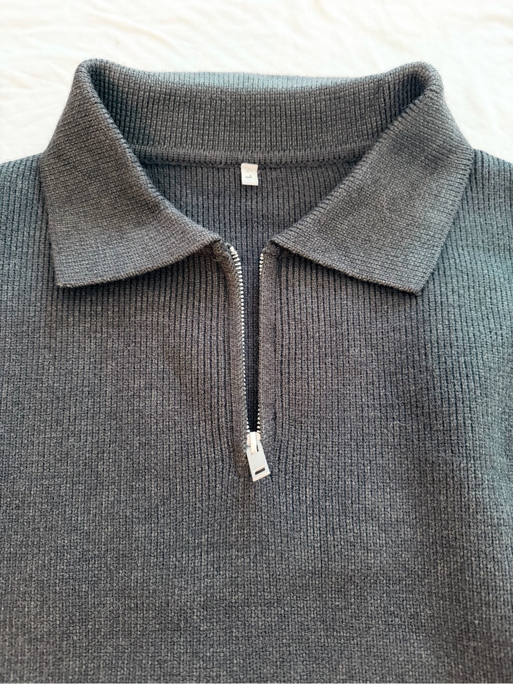 Men's Half-Zip Ribbed Collar Sweater - Gray